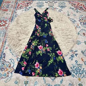 Le Lis Floral Tropical Navy Wrap Maxi Dress Size medium